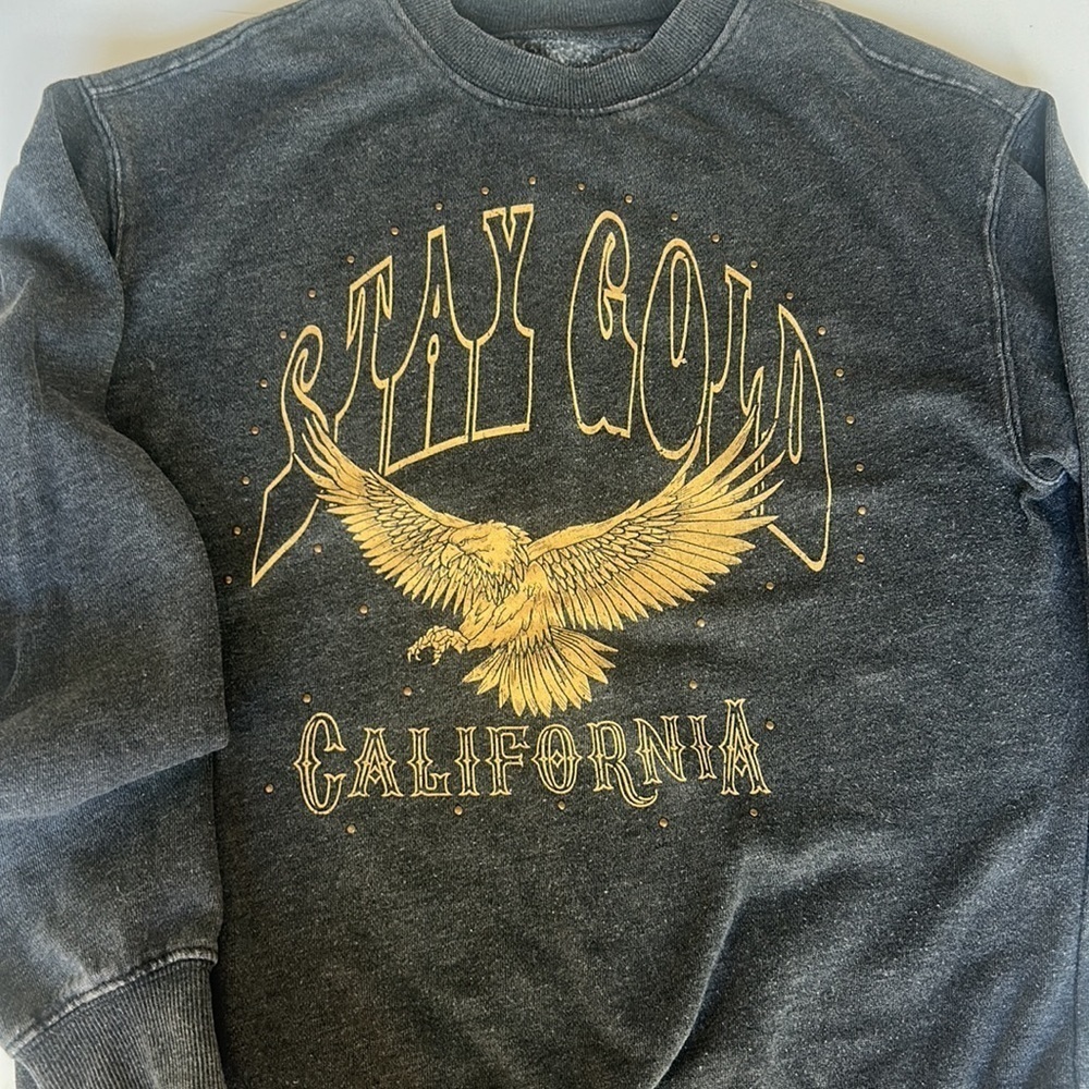 Zoe + Liv Gray Stay Gold California Eagle Sweatshirt Crewneck Distressed XSmall - Picture 4 of 7